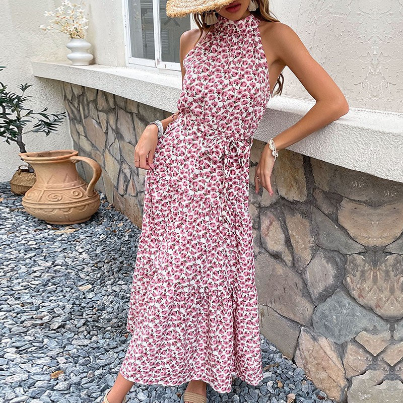 Dame Floral Print Højkrave Maxikjole Stilla