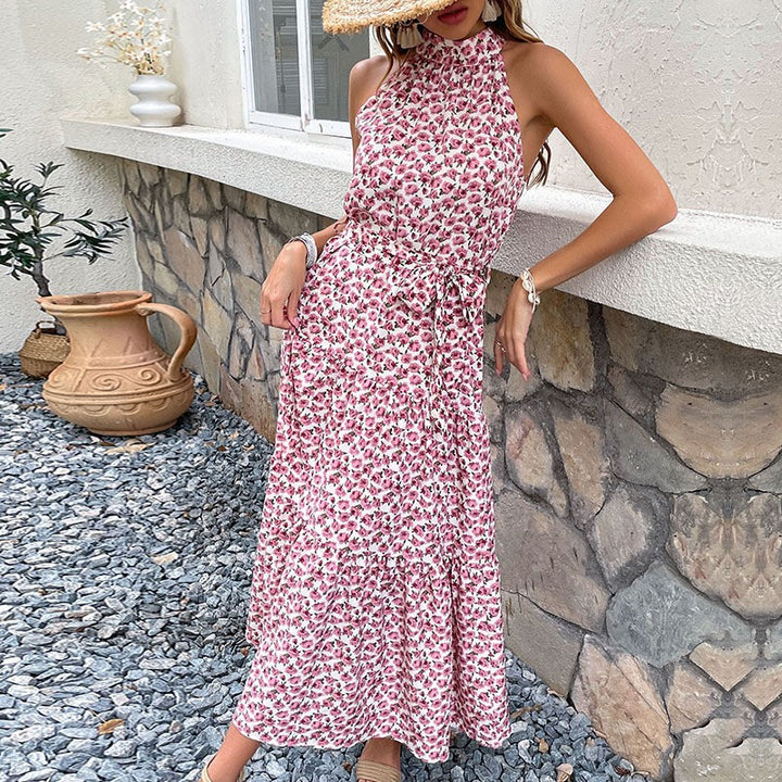 Dame Floral Print Højkrave Maxikjole Stilla