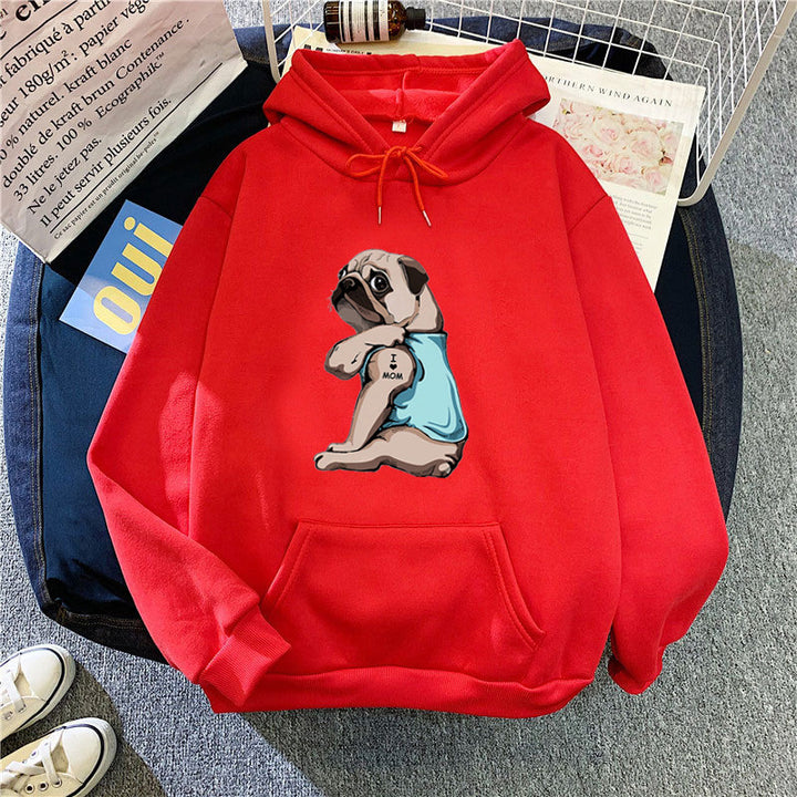 Kvinders hættetrøje med sødt pug design Skovae