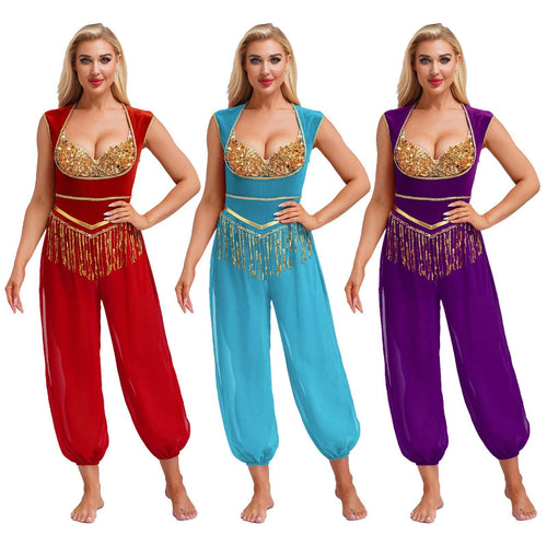 Dame kostume-jumpsuit med glitrende overdel og afslappet bukser Skovae