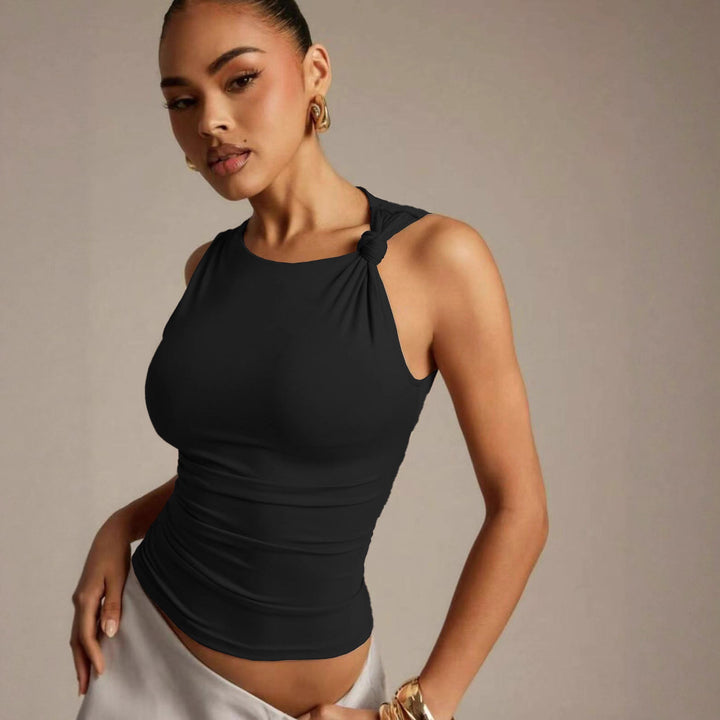 Dame Elegant bluse med knude-detalje og figursyet snit Skovae