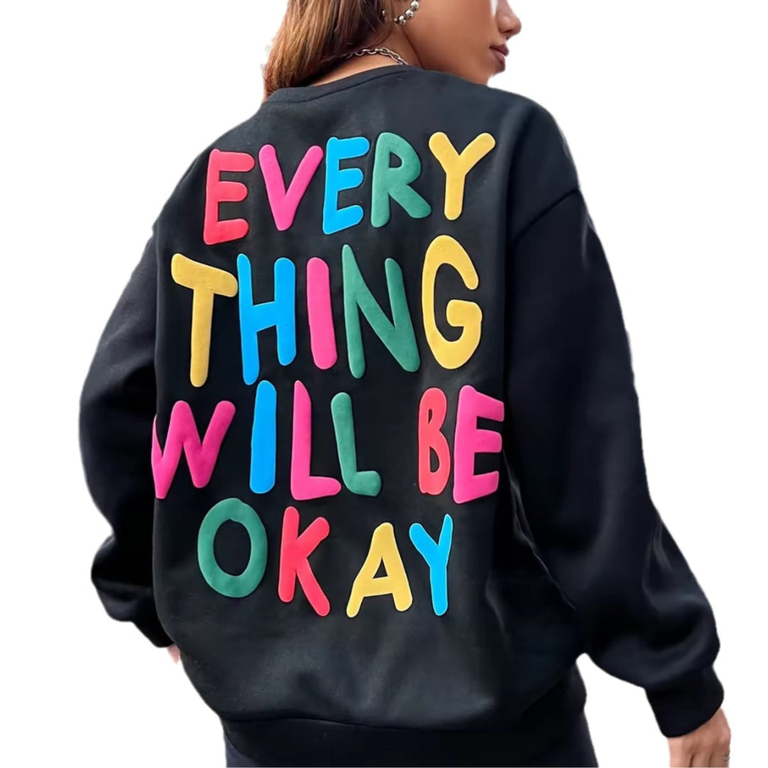 Dame sweatshirt med farverig skrift Stilla