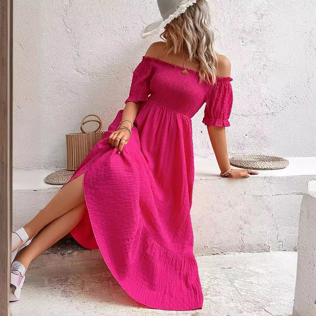 Dame Off-Shoulder Maxikjole med Ruffle-detaljer og elastisk talje Stilla
