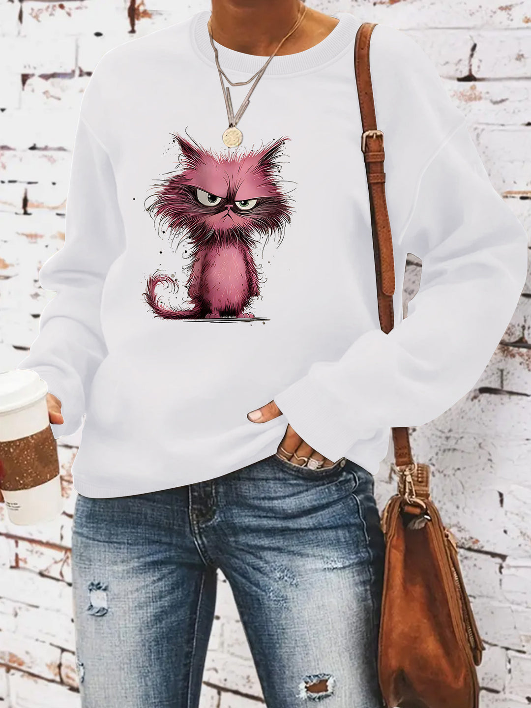 Kvinders sweatshirt med kreativt kattemotiv Stilla