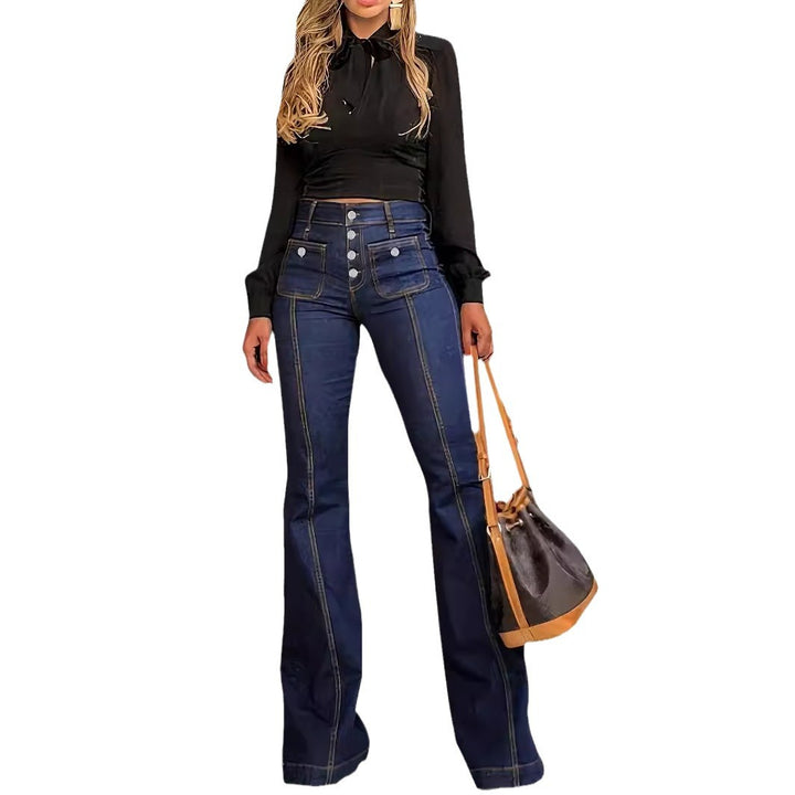 Dame Flared Jeans med mosede designet knapdetaljer Stilla