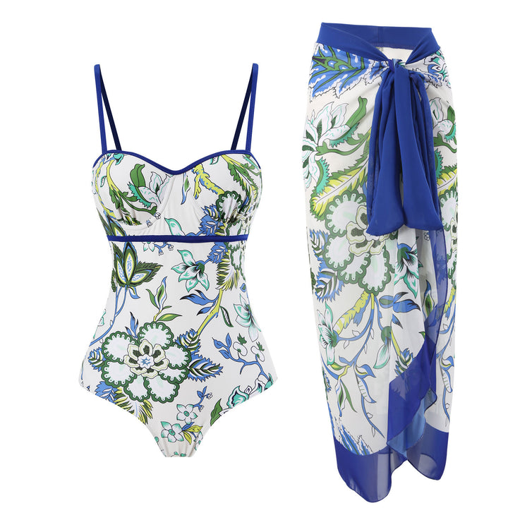 Dame badetøj sæt med blomster top og flot transparent sarong Stilla