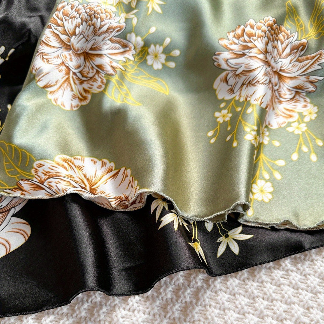 Dame Floral Satin Pyjamasæt Stilla