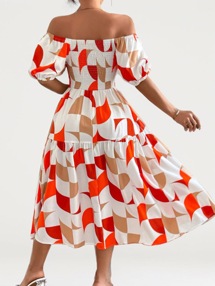 Dame Off-Shoulder Laget Maxi-Kjole med Geometrisk Tryk Stilla