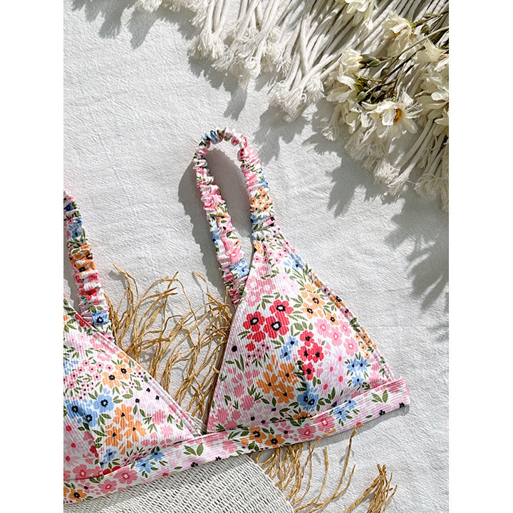 Dame Triangel-Bikini-top med blomsterdesign og justerbare stropper Skovae