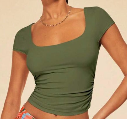 Dame figurtilpasset Crop-Top med vid udskæring og kort arm Stilla