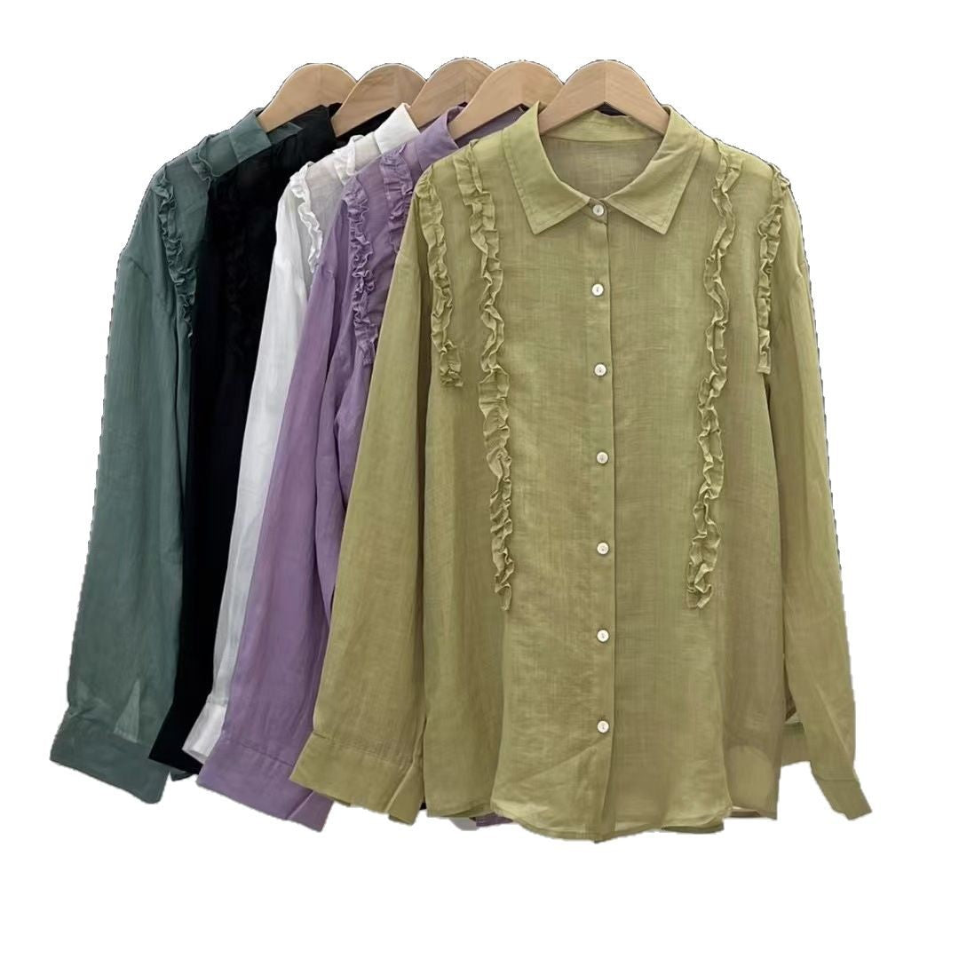 Femme Flæse Detalje Langærmet Bluse Stilla