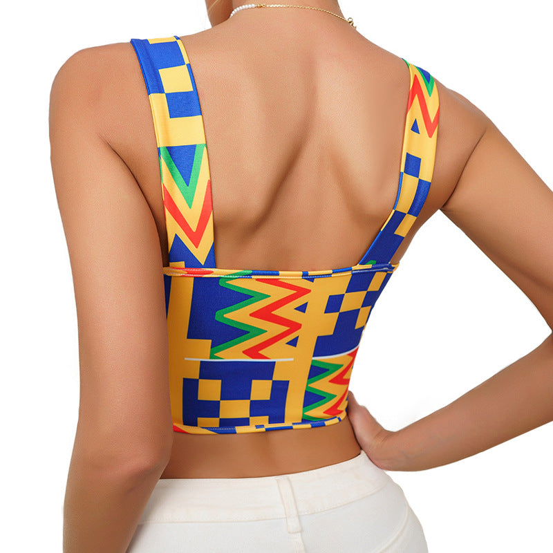 Dame forreste crop-top med geometrisk mønster og komfortabel pasform Stilla