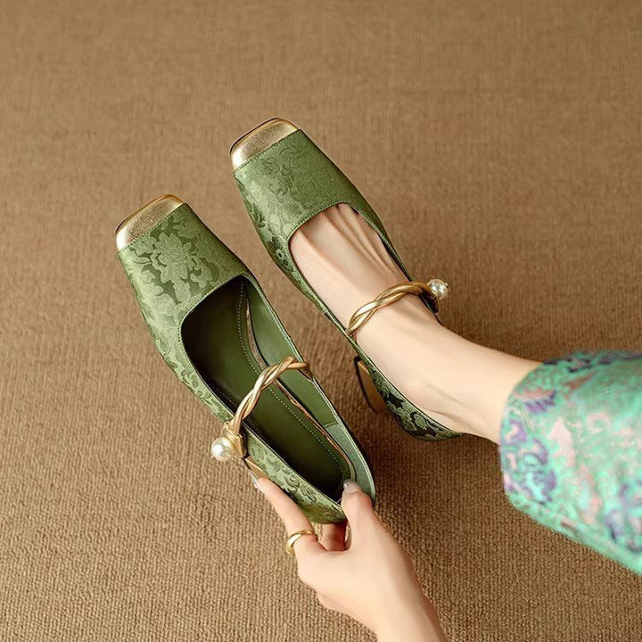 Dame Vintage Blomster Anklebånd Blokhæle Stilla