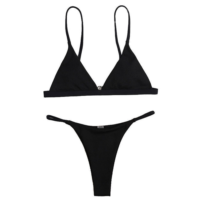 Dame triangel-bikini top med justerbare stropper og blankt materiale Skovae