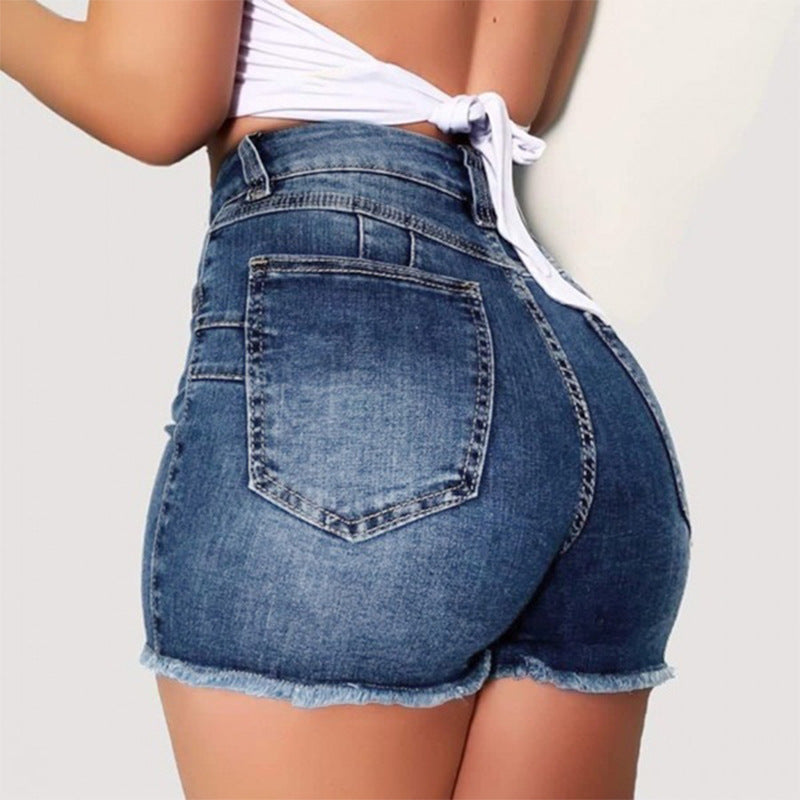 Dame denim shorts med frynset kant Stilla