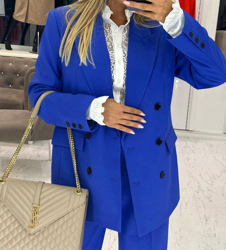 Dame Dobbelt-knappet Blazer-sæt med elegante detaljer Stilla