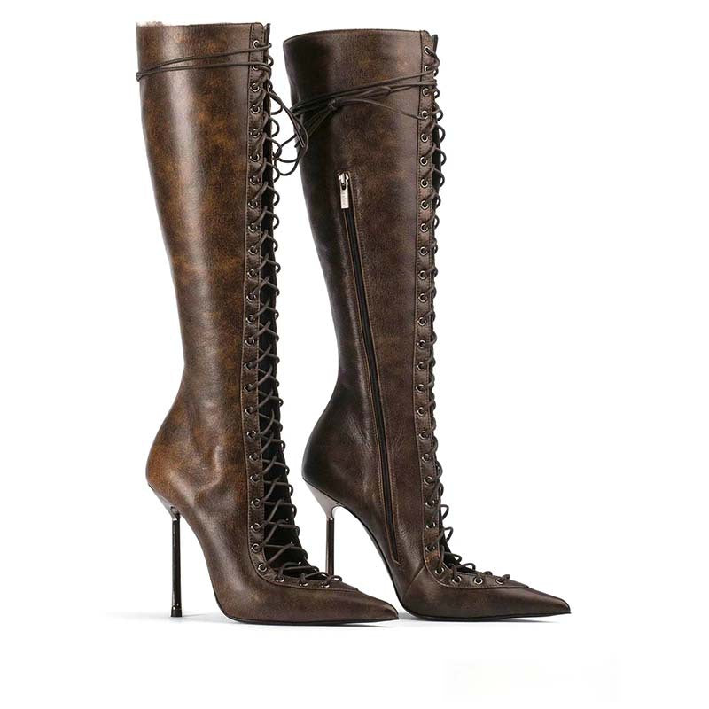 Femme Over-knæ Snøre-Stiletto-Støvler Stilla