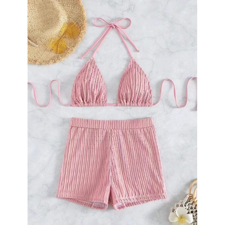 Dame triangel-bikini med høj kvalitets flæse design og stretchy shorts Skovae