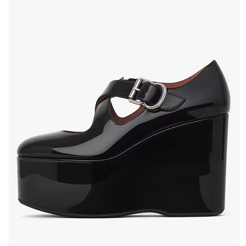 Femme Platform Mary Jane hæle sko med justerbar rem og blank finish Stilla