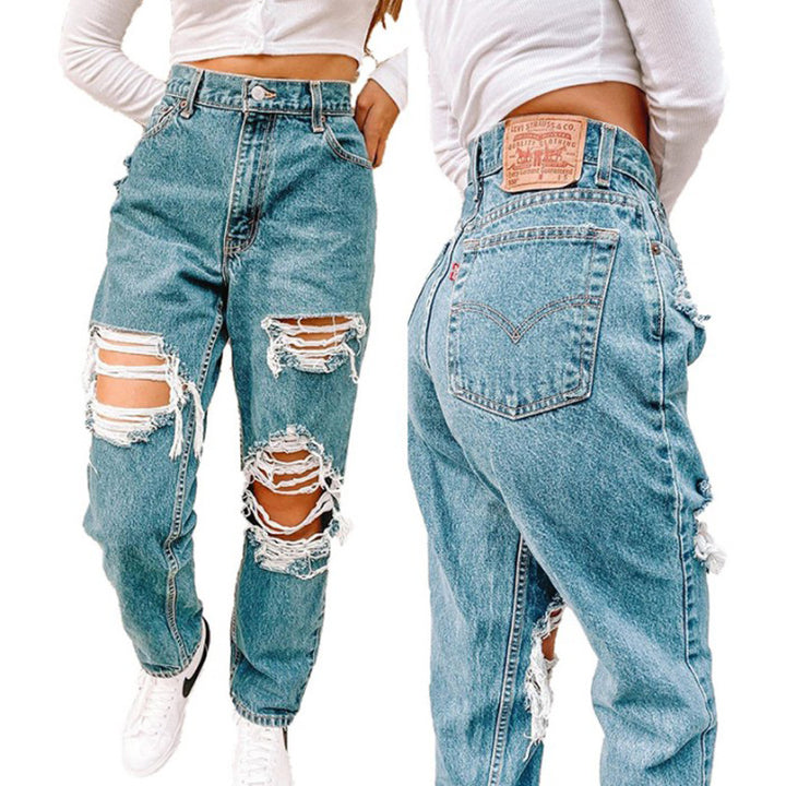Damer Højtaljede Flækkede Jeans i afslappet Urban-Stil Stilla