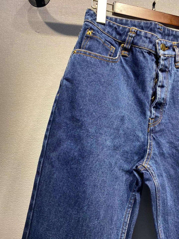 Dame Høj Talje Jeans med Knap- og Lynlås Stilla