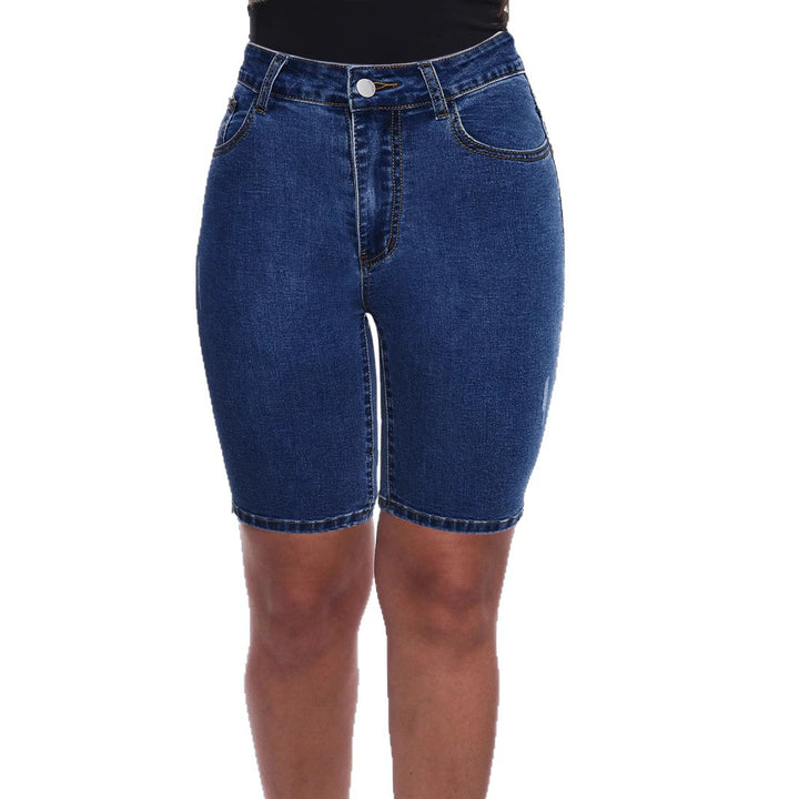 Dame højkvalitets denim-shorts med høj talje og tætsiddende snit Stilla