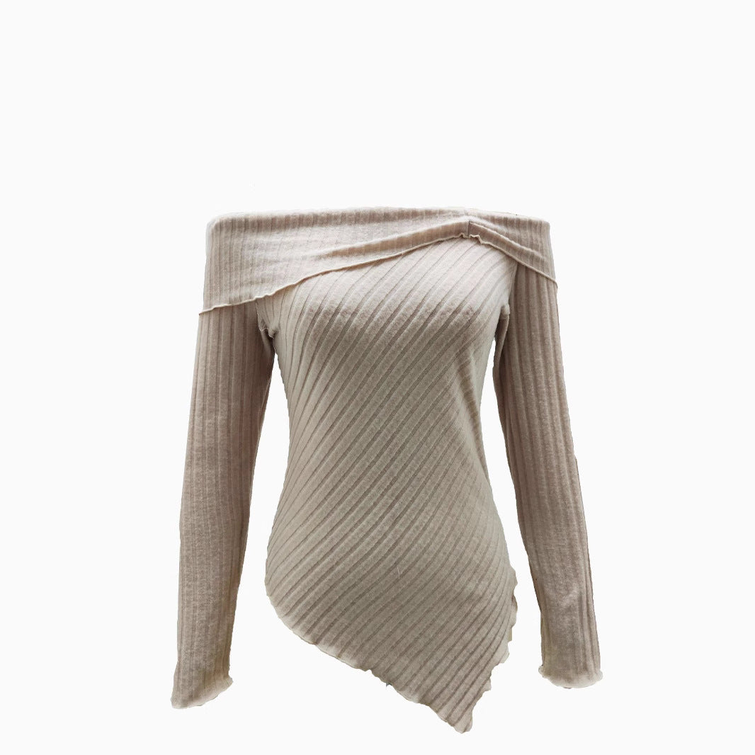 Dame Off-Shoulder Top med elegant ribdesign og asymmetrisk kant Stilla