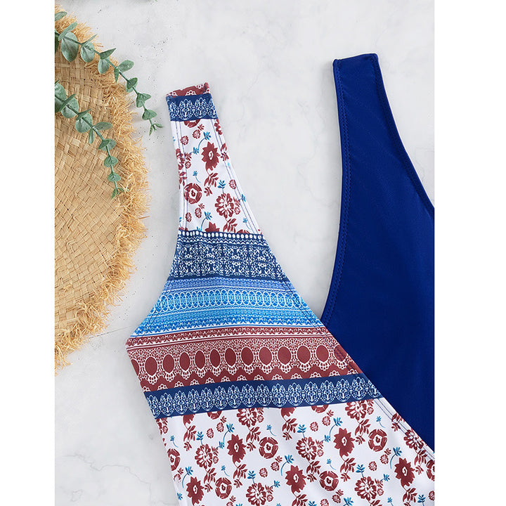 Dame En-Sidet Cut-Out Badedragt med floralt design og moderigtig bælte Stilla