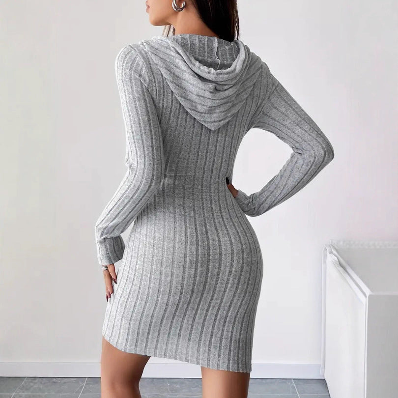 Dame hætte sweatshirt kjole med stribet design Stilla