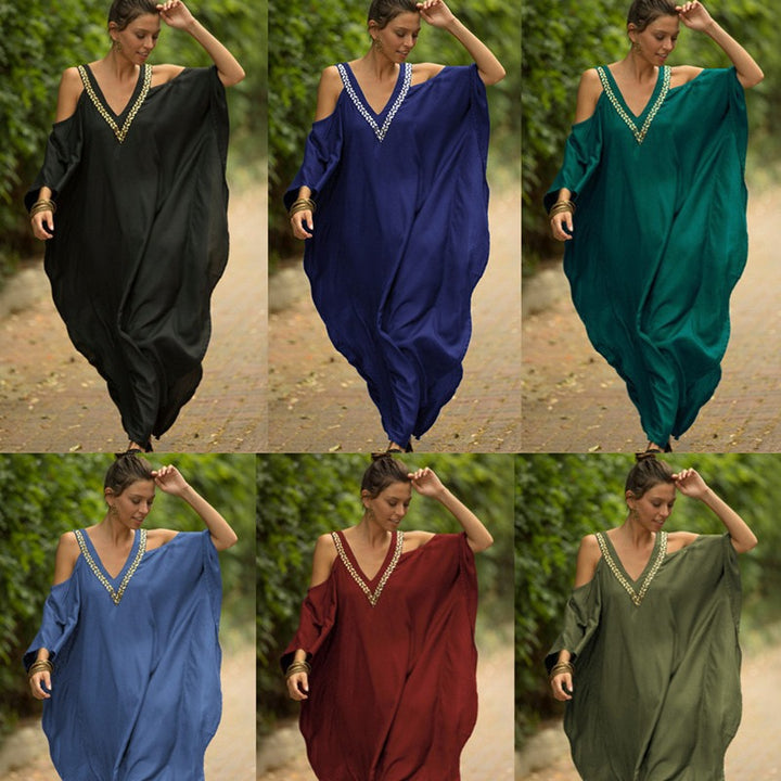 Dame Kaftan med dyb V-udskæring og elegante smykker detaljer Stilla
