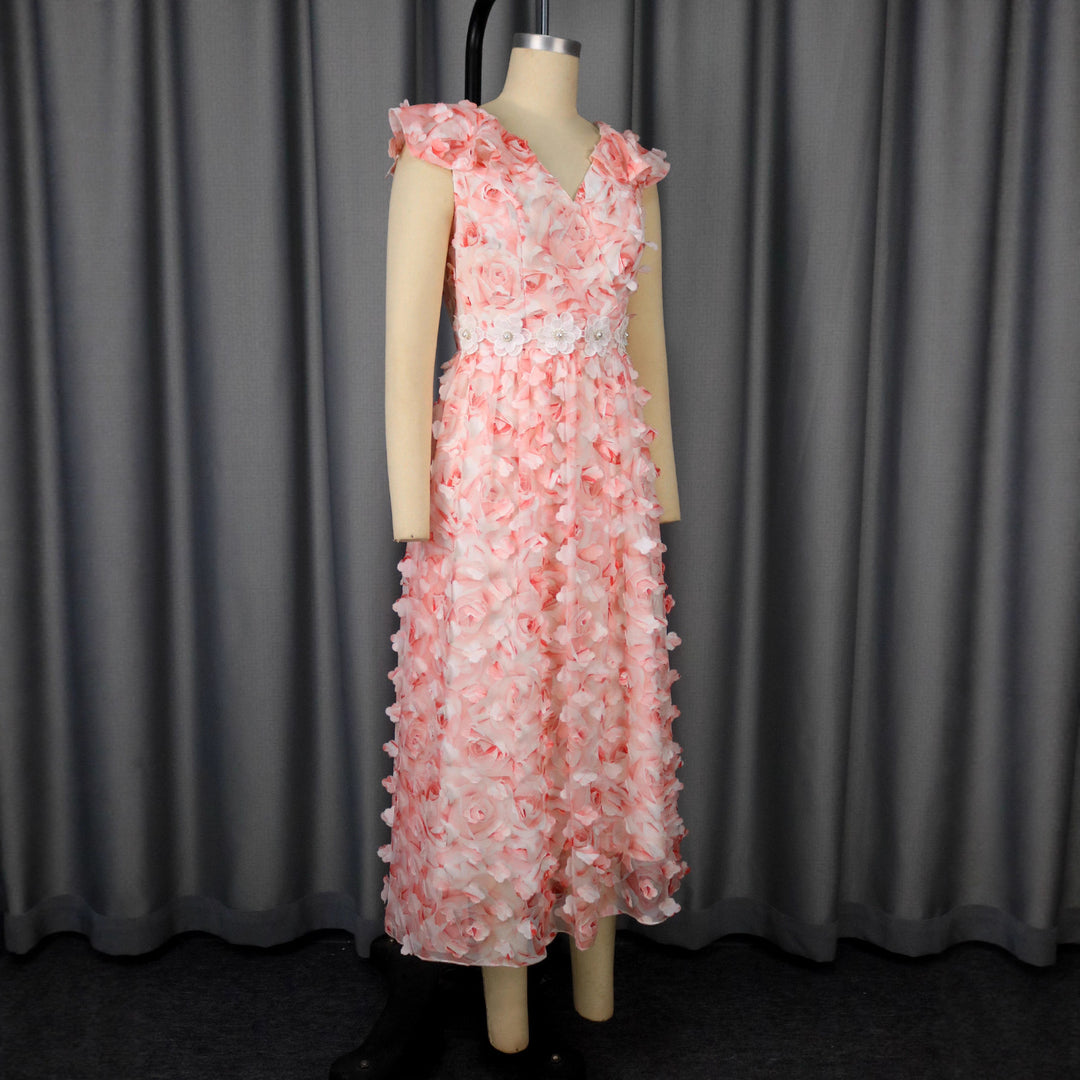 Dame Elegant Maxikjole med blomster Rüschen Skovae