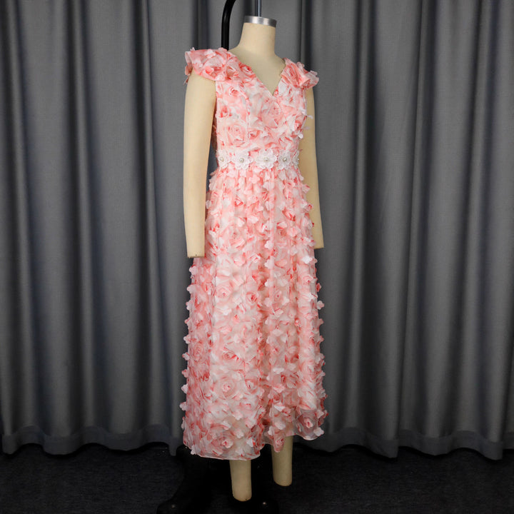 Dame Elegant Maxikjole med blomster Rüschen Skovae