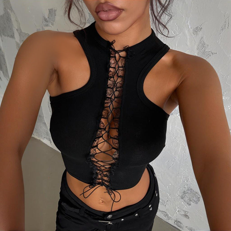 Dame Crop-Top med dekorativ snøre-detalje Skovae