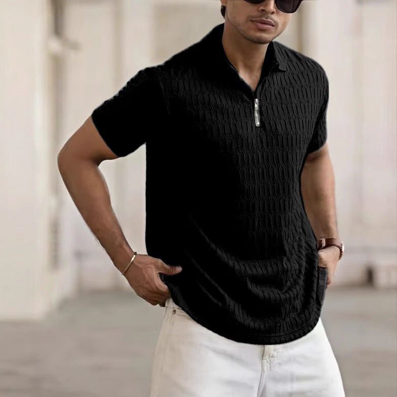 Herrer Kortærmet Poloshirt med struktureret design og lynlås Stilla