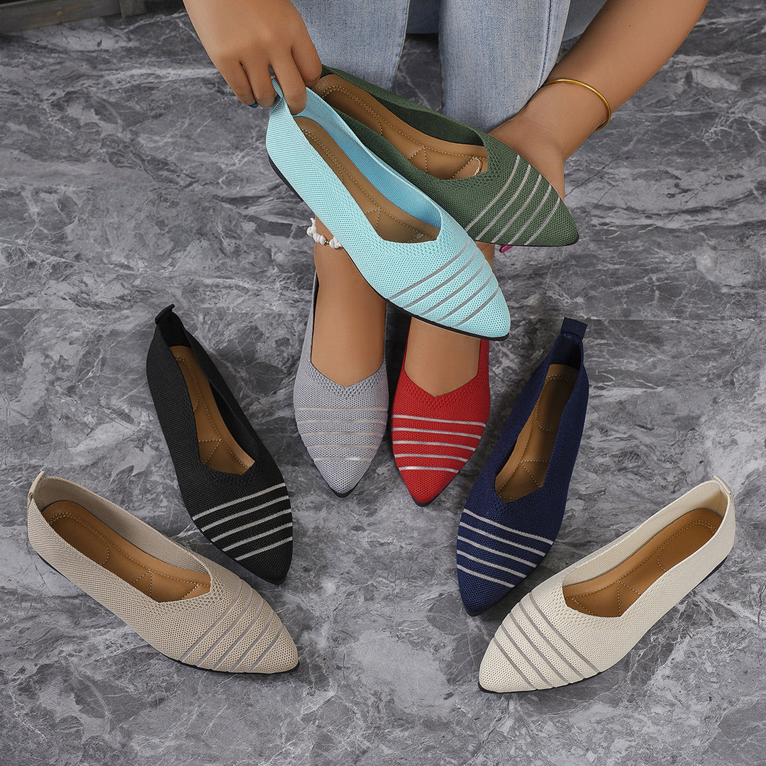 Dame stribede strik spidse sko Flats Stilla