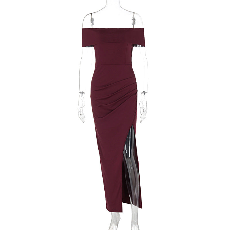 Dame Off-Shoulder Kjole med figurformende snit og høj slits Skovae
