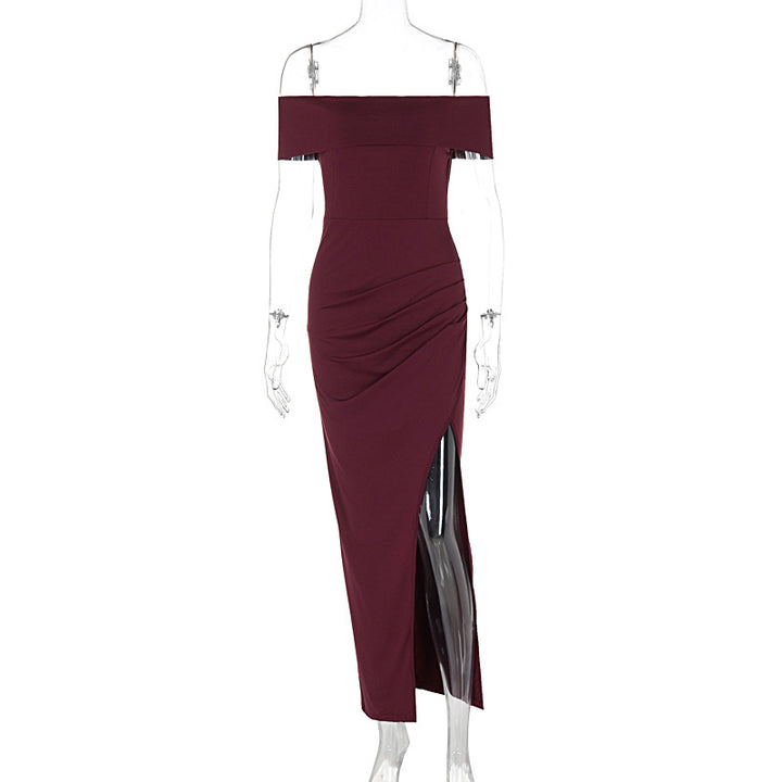 Dame Off-Shoulder Kjole med figurformende snit og høj slits Skovae