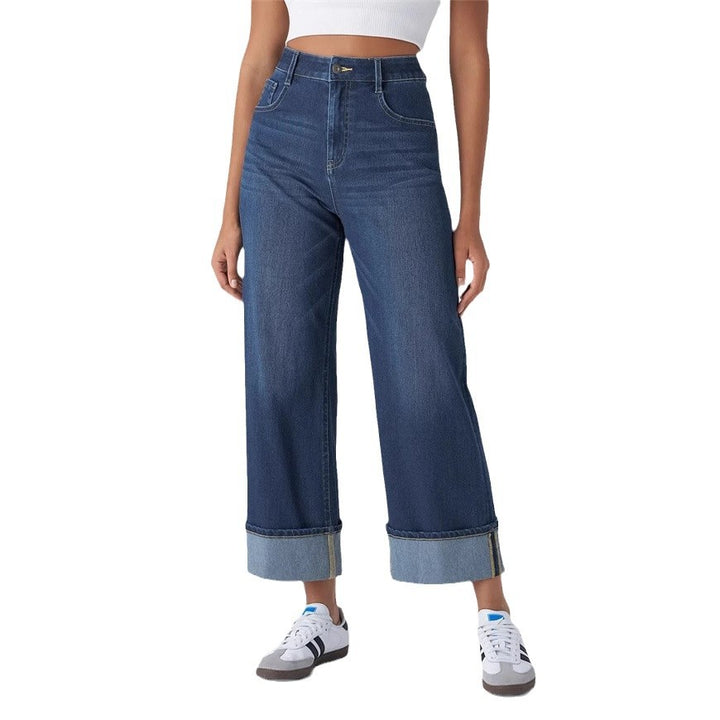 Dame løse jeans med høj talje og opsmøg Stilla