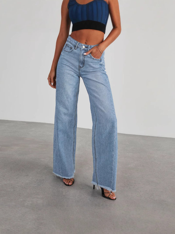 Damer Løst skåret jeans med moderigtige frynset kant og høj talje Stilla