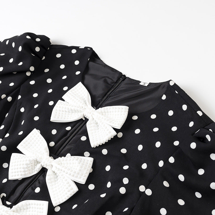 Dame Polka Dot Mini Kjole med Sløjfedetaljer Stilla