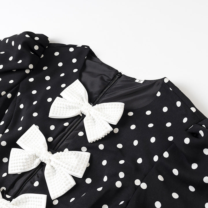 Dame Polka Dot Mini Kjole med Sløjfedetaljer Stilla