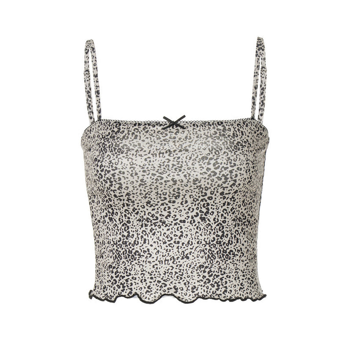 Dame Cropped Top med legende dyreprint og delikate spaghetti-stropper Stilla