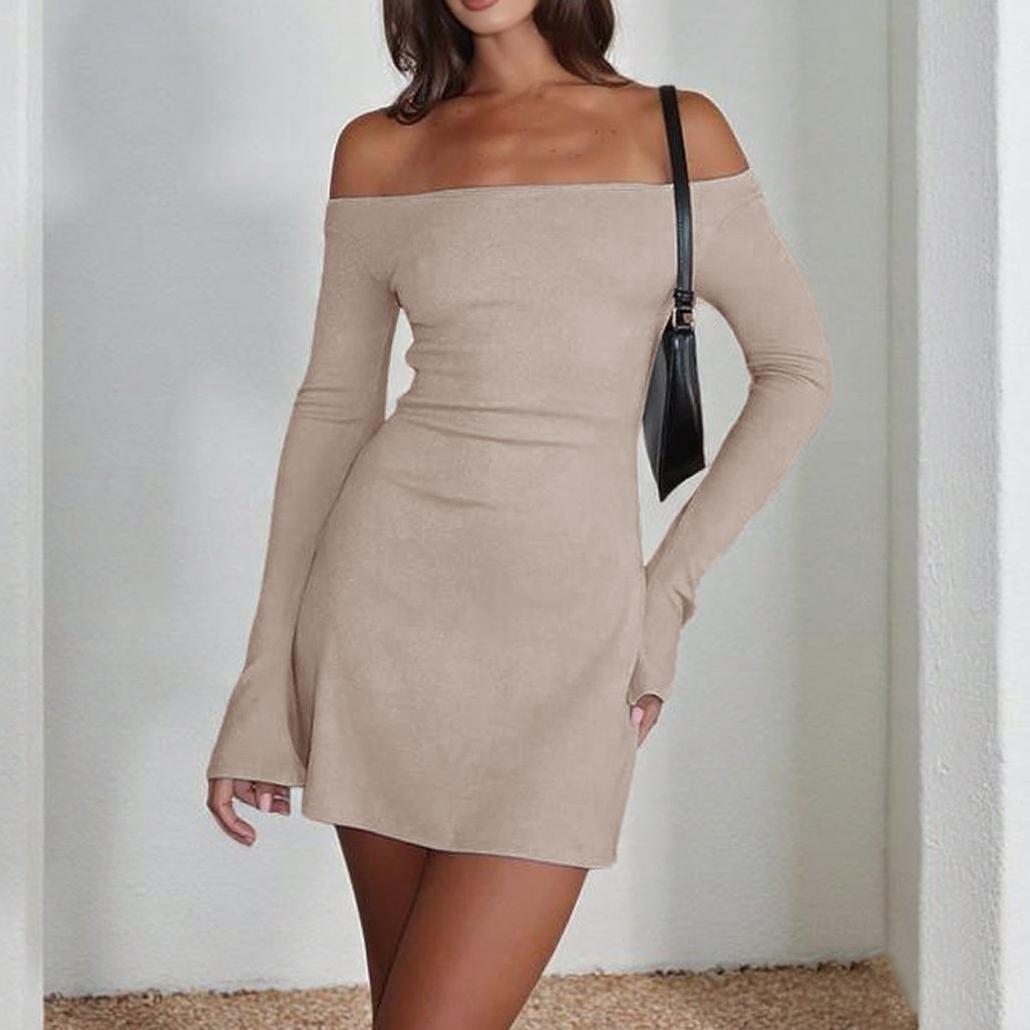 Dame elegant off-the-shoulder minikjole med lange ærmer og tætsiddende pasform Skovae