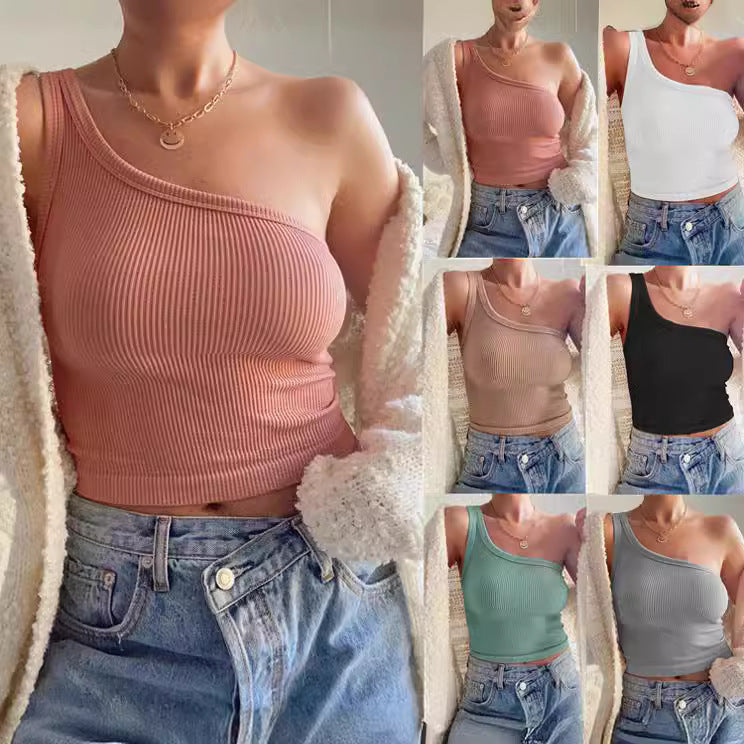 Dame asymmetrisk ribtop Stilla
