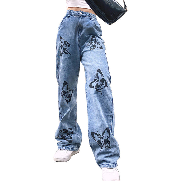 Dame bred jeans i original trykdesign Stilla
