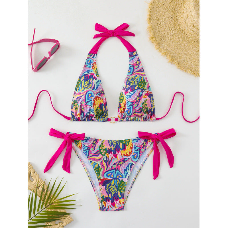 Dame Triangel-Bikini med bindbare stropper og livligt mønster Skovae