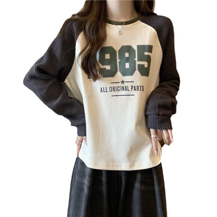 Femme Relaxed Fit Grafik Sweatshirt med kontrast ribærmer Stilla