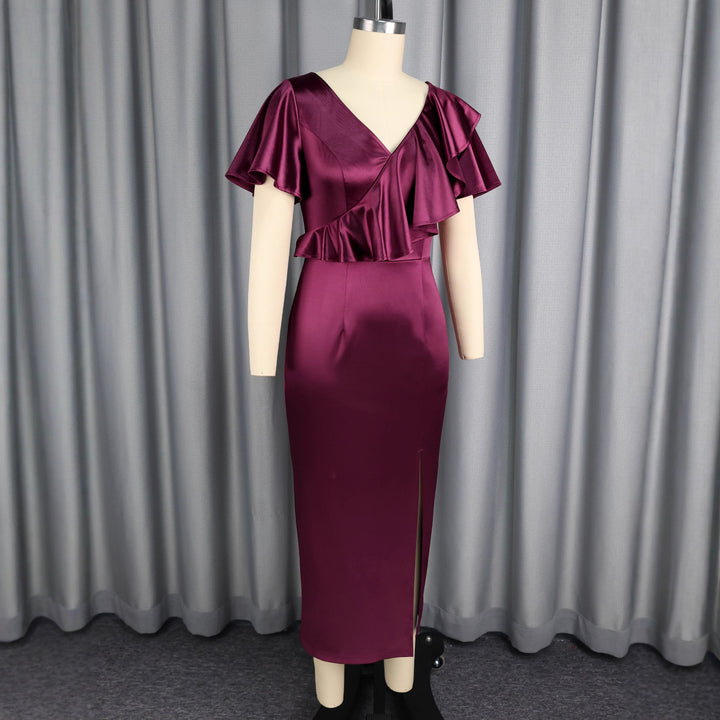 Dame Flot Maxikjole med Ruffles detaljer og Slids Skovae