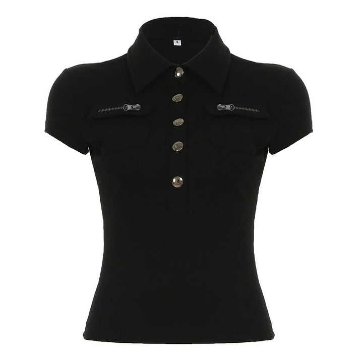 Dame polo shirt med stilfulde lommer og elegante trykknapper Skovae