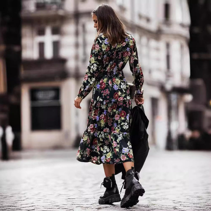 Dame Floral Print Maxi Kjole med høj slids Stilla